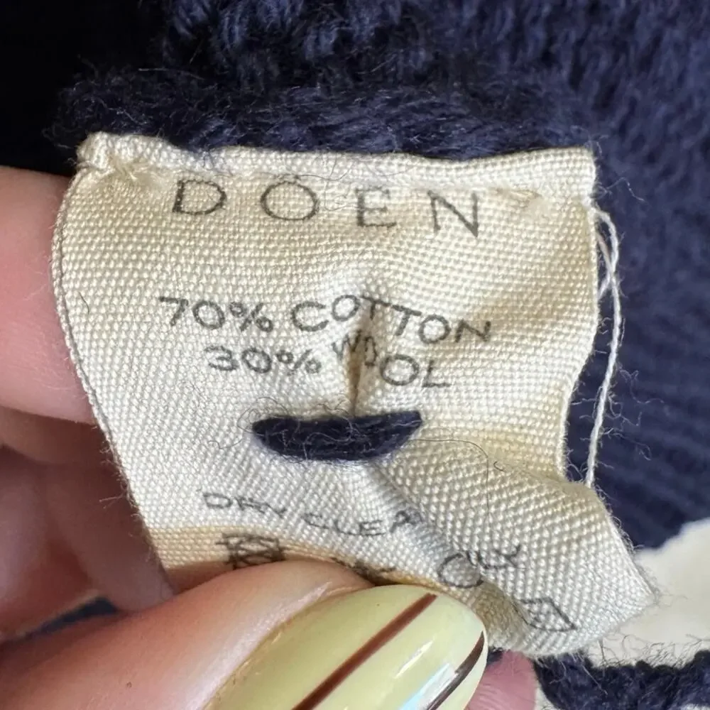 Doen Forget Me Not Cable Knit Floral Cardigan Navy Blue Size Small